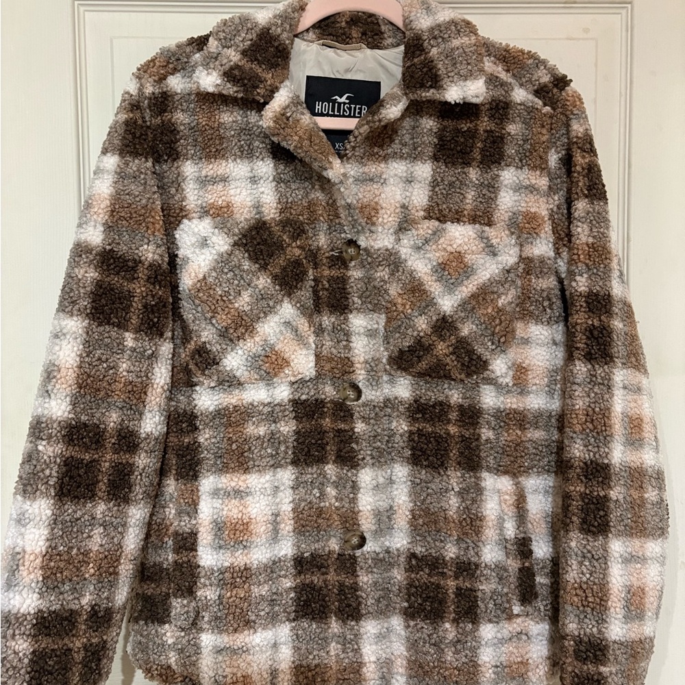 Hollister Brown Plaid Teddy Jacket